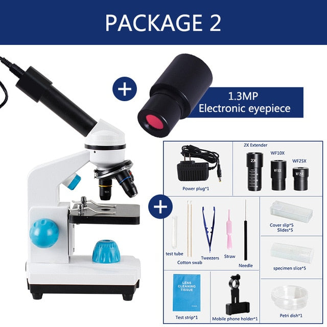 Zoom 2000x Biological HD Microscope +13PCS Accessories+ electronic eyepiece monocular Student  laboratory Lab education LED USB