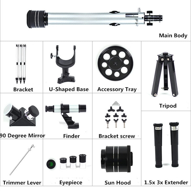 F60700 525x High Magnification Astronomical Refractive Telescope 3Pcs Eyepieces And Tripod Space Observation Spotting Scope Gift