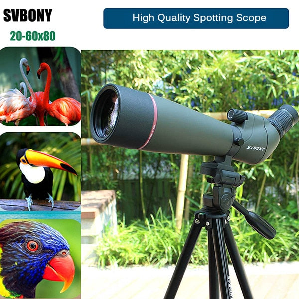 Svbony Spotting Scope 20-60X80 Zoom Refractor Telescope Multi-Coated Silver Prism Waterproof Outdoor Optics with Tripod SV13