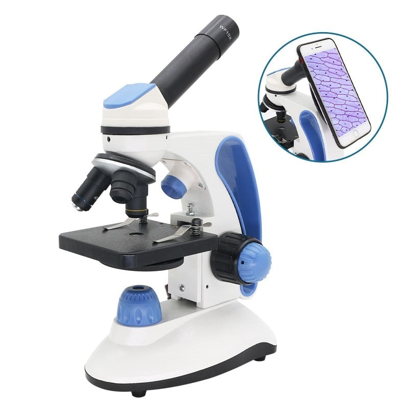 40X-2000X Biological Microscope with Adjustment Top/Bottom LED Illuminated Monocular Smartphone Mobile Phone Microscope Present