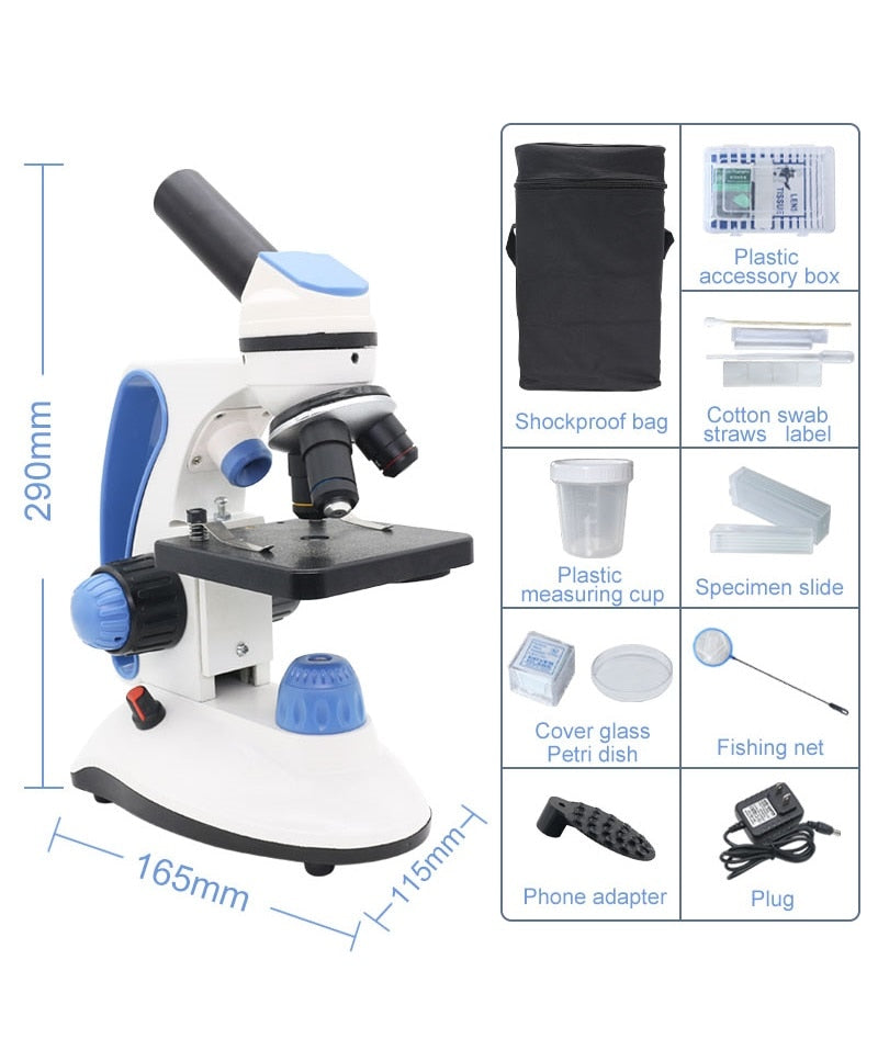 40X-2000X Biological Microscope with Adjustment Top/Bottom LED Illuminated Monocular Smartphone Mobile Phone Microscope Present